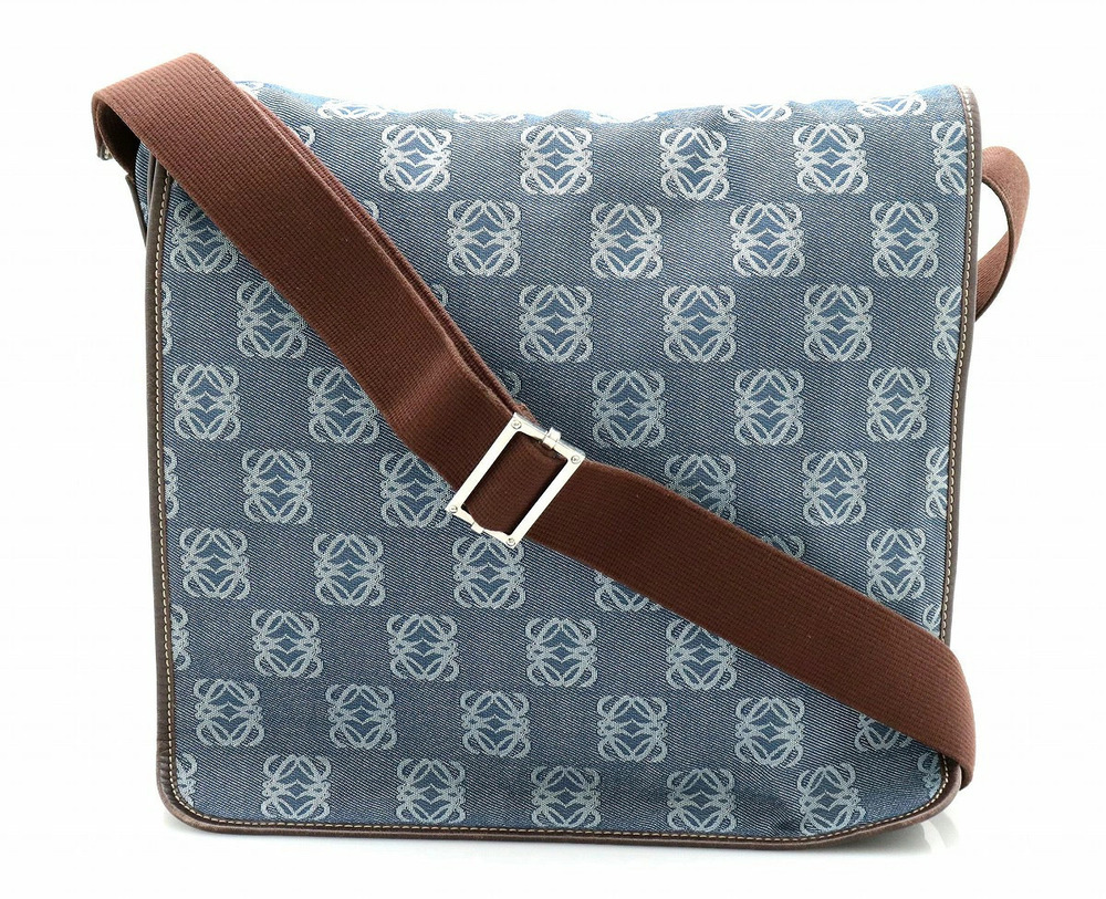 Loewe Anagram Denim Leather Crossbody Bag Blue Dark Brown